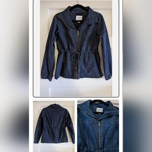 Old Navy Womens Dark Blue Canvas Jacket Size S Zipper Drawstring Military Style